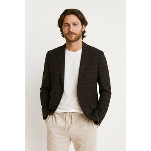 U&I Black Gray Plaid Blazer Jacket Men’s 2 Button Single Breasted, Size 42R